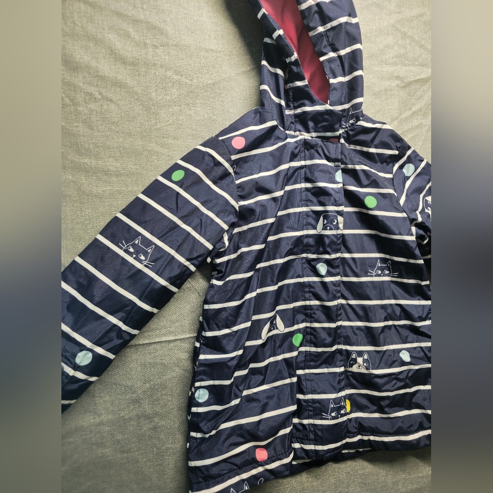 Carters puppies polka dots & kitties rain jacket Toddler size 4 navy striped